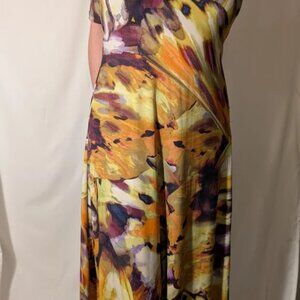 Attitudes by Renee Abstract Yellow and Purple Maxi Dress